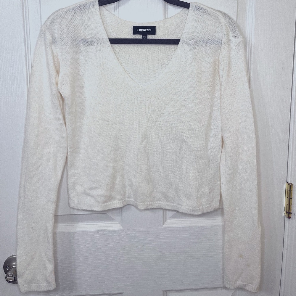 Express XS White/Cream Crop Sweater